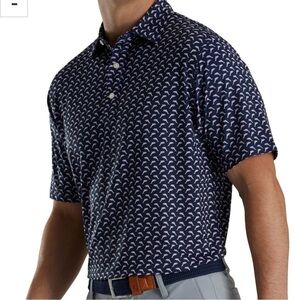 FootJoy Lisle Leaping Dolphins Print Performance Golf Shirt Polo Navy Prodry